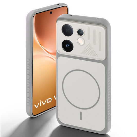 Grey-White back cover for Vivo V60 5G with camera cut protection and ring design on back side.