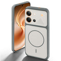 Grey-White back cover for Vivo V80 5G with camera cut protection and ring design on back side.