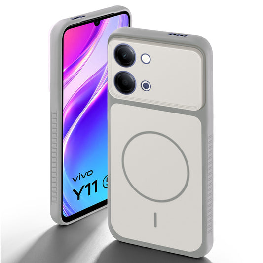 Grey-White back cover for Vivo Y11 5G with camera cut protection and ring design on back side.