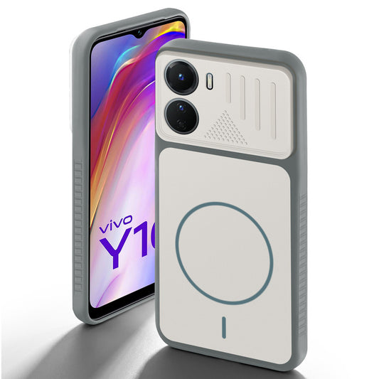 Grey-White back cover for Vivo Y16 with camera cut protection and ring design on back side.