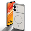 Grey-White back cover for Vivo Y21 5G with camera cut protection and ring design on back side.