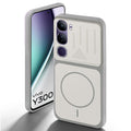Grey-White back cover for Vivo Y300 5G with camera cut protection and ring design on back side.