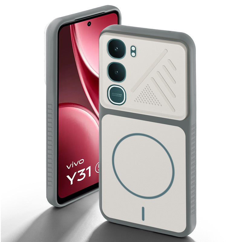 Grey-White back cover for Vivo Y31 Pro 5G with camera cut protection and ring design on back side.