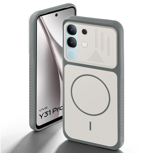 Grey-White back cover for Vivo Y31 5G with camera cut protection and ring design on back side.