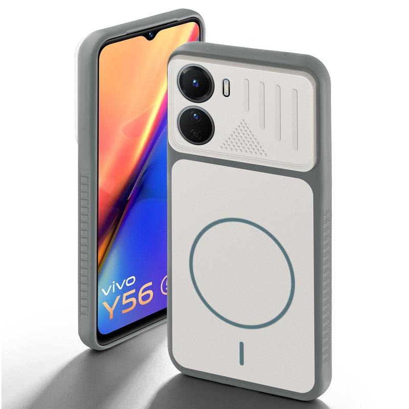 Grey-White back cover for Vivo Y56 5G with camera cut protection and ring design on back side.