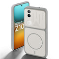 Grey-White back cover for iQOO Z10R 5G with camera cut protection and ring design on back side.