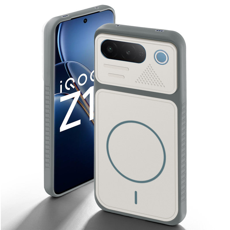 Grey-White back cover for iQOO Z11 5G with camera cut protection and ring design on back side.