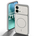 Grey-White back cover for iQOO Z11x 5G with camera cut protection and ring design on back side.