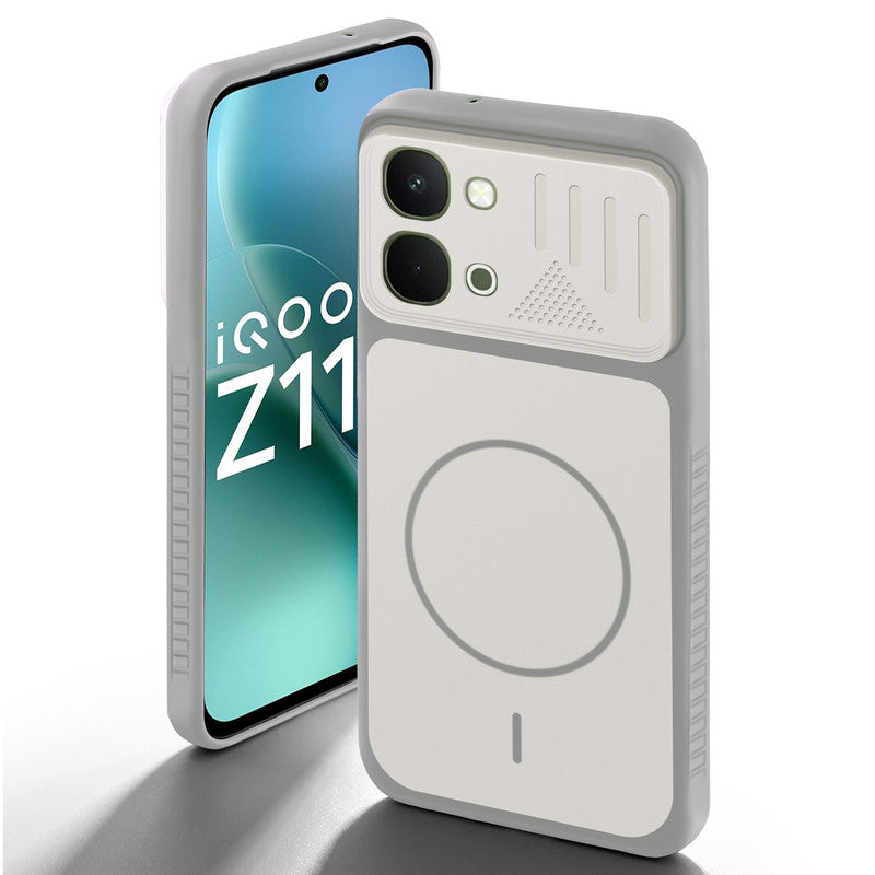 Grey-White back cover for iQOO Z11x 5G with camera cut protection and ring design on back side.