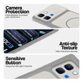 Grey-White phone case for Infinix Note Edge showing camera safety edges, anti slip side grip and easy press button covers.