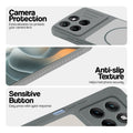 Grey-White phone case for Motorola G37 Power 5G showing camera safety edges, anti slip side grip and easy press button covers.