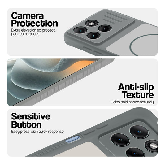 Grey-White phone case for Motorola G37 Power 5G showing camera safety edges, anti slip side grip and easy press button covers.