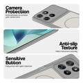 Grey-White phone case for Motorola G57 Power 5G showing camera safety edges, anti slip side grip and easy press button covers.