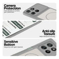 Grey-White phone case for Motorola G67 Power 5G showing camera safety edges, anti slip side grip and easy press button covers.
