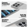 Grey-White phone case for Motorola Moto Edge 60 5G showing camera safety edges, anti slip side grip and easy press button covers.