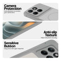 Grey-White phone case for Motorola Moto Edge 70 Fusion 5G showing camera safety edges, anti slip side grip and easy press button covers.