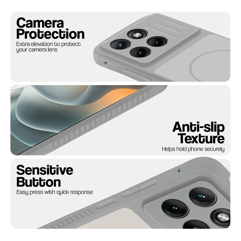 Grey-White phone case for Motorola Moto Edge 70 Fusion 5G showing camera safety edges, anti slip side grip and easy press button covers.
