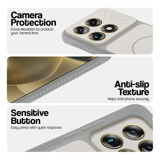 Grey-White phone case for Motorola Signature showing camera safety edges, anti slip side grip and easy press button covers.