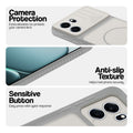 Grey-White phone case for OnePlus Nord CE 6 5G showing camera safety edges, anti slip side grip and easy press button covers.