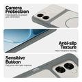 Grey-White phone case for Oppo A6x 5G showing camera safety edges, anti slip side grip and easy press button covers.