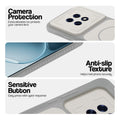 Grey-White phone case for Oppo F31 Pro Plus 5G showing camera safety edges, anti slip side grip and easy press button covers.