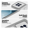 Grey-White phone case for Oppo F31 Pro Plus 5G showing camera safety edges, anti slip side grip and easy press button covers.
