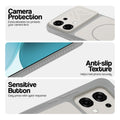 Grey-White phone case for Oppo F33 5G showing camera safety edges, anti slip side grip and easy press button covers.