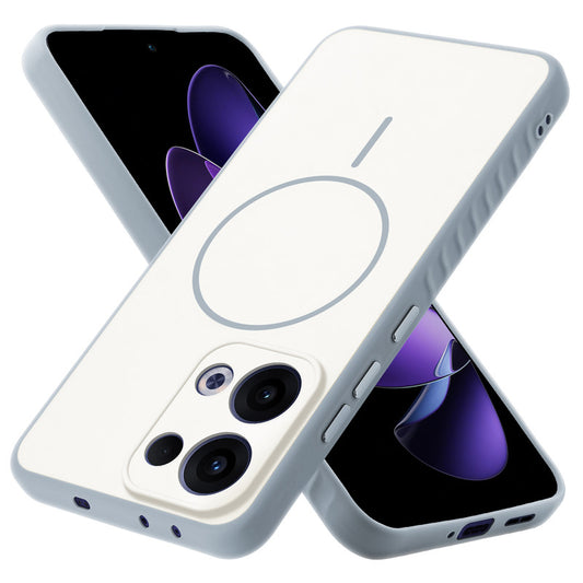 Matte Silicone Dual Color Back Cover with Metal Buttons & Ring Design for Oppo Reno 13 5G
