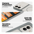 Grey-White phone case for POCO X8 5G showing camera safety edges, anti slip side grip and easy press button covers.
