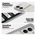 Grey-White phone case for Poco X8 Pro 5G showing camera safety edges, anti slip side grip and easy press button covers.