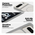 Grey-White phone case for Realme 16 5G showing camera safety edges, anti slip side grip and easy press button covers.