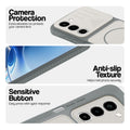 Grey-White phone case for Realme 16x 5G showing camera safety edges, anti slip side grip and easy press button covers.