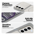 Grey-White phone case for Realme C83 5G showing camera safety edges, anti slip side grip and easy press button covers.