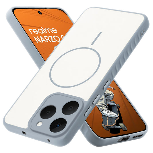 Matte Silicone Dual Color Back Cover with Metal Buttons & Ring Design for Realme Narzo 90 5G