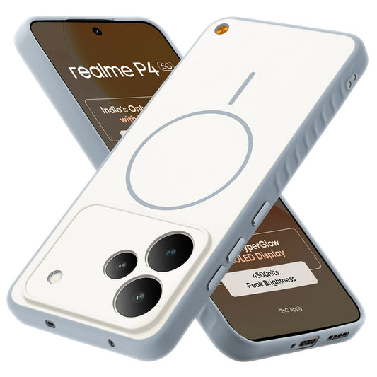 Matte Silicone Dual Color Back Cover with Metal Buttons & Ring Design for Realme P4 5G
