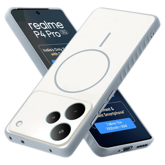 Matte Silicone Dual Color Back Cover with Metal Buttons & Ring Design for Realme P4 Pro 5G