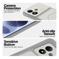 Grey-White phone case for Redmi Note 17 5G showing camera safety edges, anti slip side grip and easy press button covers.