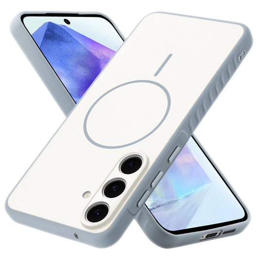 Matte Silicone Dual Color Back Cover with Metal Buttons & Ring Design for Samsung A55 5G
