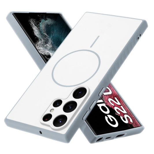 Matte Silicone Dual Color Back Cover with Metal Buttons & Ring Design for Samsung S22 Ultra 5G