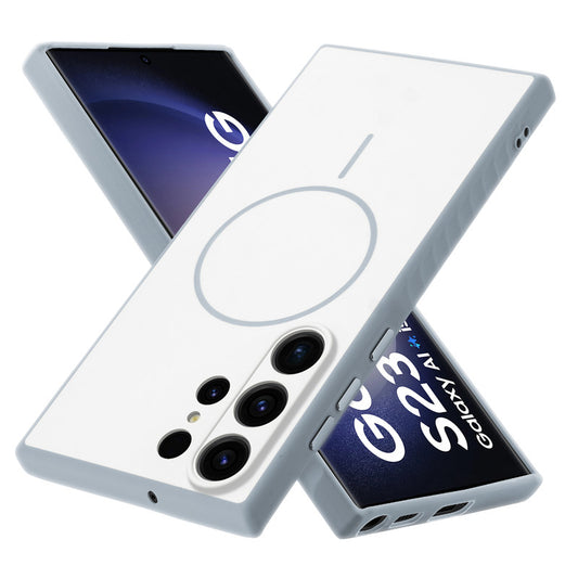 Matte Silicone Dual Color Back Cover with Metal Buttons & Ring Design for Samsung S23 Ultra 5G