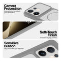 Grey-White phone case for Vivo T4 Pro 5G showing camera safety edges, anti slip side grip and easy press button covers.