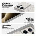 Grey-White phone case for Vivo T4 Pro 5G showing camera safety edges, anti slip side grip and easy press button covers.