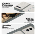 Grey-White phone case for Vivo V21e 5G showing camera safety edges, anti slip side grip and easy press button covers.