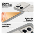 Grey-White phone case for Vivo V60 5G showing camera safety edges, anti slip side grip and easy press button covers.