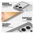 Grey-White phone case for Vivo V60 5G showing camera safety edges, anti slip side grip and easy press button covers.