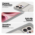 Grey-White phone case for Vivo V70 5G showing camera safety edges, anti slip side grip and easy press button covers.