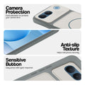 Grey-White phone case for Vivo V80 Lite 5G showing camera safety edges, anti slip side grip and easy press button covers.