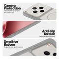 Grey-White phone case forMotorola Vivo X300 5G showing camera safety edges, anti slip side grip and easy press button covers.