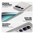 Grey-White phone case for Vivo Y300 5G showing camera safety edges, anti slip side grip and easy press button covers.