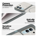 Grey-White phone case for Vivo Y31 5G showing camera safety edges, anti slip side grip and easy press button covers.